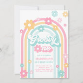 Groovy One Boho Daisy Rainbow 1st Birthday Party Kaart (Voorkant)
