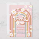 Groovy One Boho Daisy Rainbow 1st Birthday Party Kaart (Voorkant)