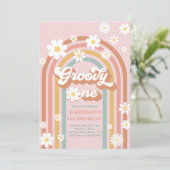 Groovy One Boho Daisy Rainbow 1st Birthday Party Kaart (Staand voorkant)