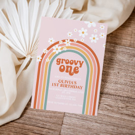 Groovy One boho daisy rainbow, eerste verjaardag Kaart