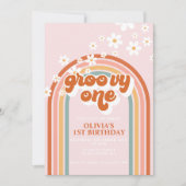 Groovy One boho daisy rainbow, eerste verjaardag Kaart (Voorkant)