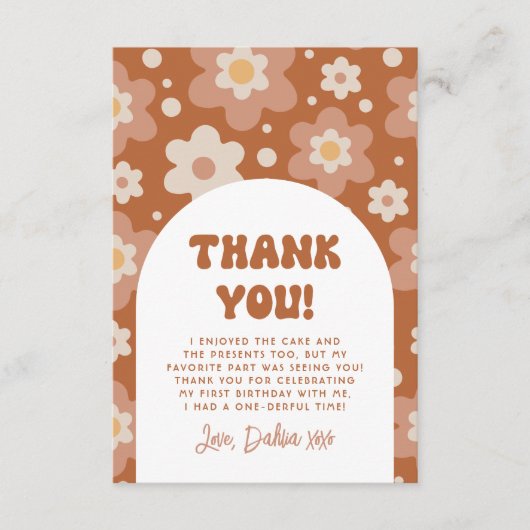 Groovy One Boho Daisy Retro 1e verjaardagsfeestje Bedankkaart (Voorkant)