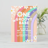 Groovy One boho madeliefje regenboog eerste verjaa Kaart (Staand voorkant)