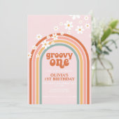 Groovy One boho madeliefje regenboog eerste verjaa Kaart (Staand voorkant)