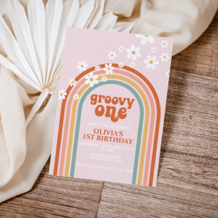Groovy One boho madeliefje regenboog eerste verjaa Kaart