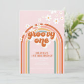 Groovy One boho madeliefje regenboog eerste verjaa Kaart (Staand voorkant)