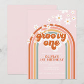 Groovy One boho madeliefje regenboog eerste verjaa Kaart (Voorkant / Achterkant)