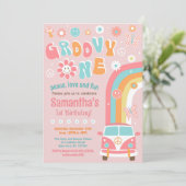 Groovy One Boho Retro 1e verjaardag Uitnodigingen (Staand voorkant)