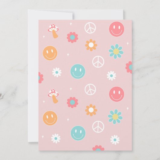 Groovy One Boho Retro 1e verjaardag Uitnodigingen (Achterkant)