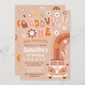 Groovy One Boho Retro 1e verjaardag Uitnodigingen (Voorkant / Achterkant)