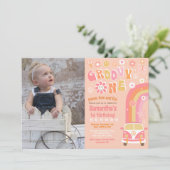 Groovy One Boho Retro 1e verjaardag Uitnodigingen (Staand voorkant)