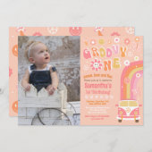 Groovy One Boho Retro 1e verjaardag Uitnodigingen (Voorkant / Achterkant)