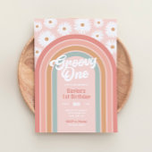 Groovy One Boho Retro Daisy 1e verjaardag Kaart