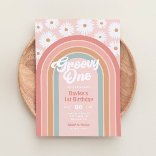 Groovy One Boho Retro Daisy 1e verjaardag Kaart