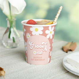Groovy One Boho Retro Daisy 1e verjaardag Papieren Bekers
