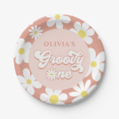 Groovy One Boho Retro Daisy 1e verjaardag Papieren Bordje (Voorkant)