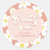 Groovy One Boho Retro Daisy 1e verjaardag Ronde Sticker (Voorkant)