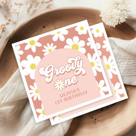 Groovy One Boho Retro Daisy 1e verjaardag Servet