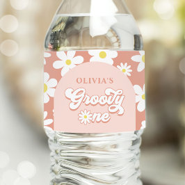 Groovy One Boho Retro Daisy 1e verjaardag Waterfles Etiket
