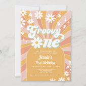 Groovy One Boho Retro Daisy Sunshine 1e Verjaardag Kaart (Voorkant)