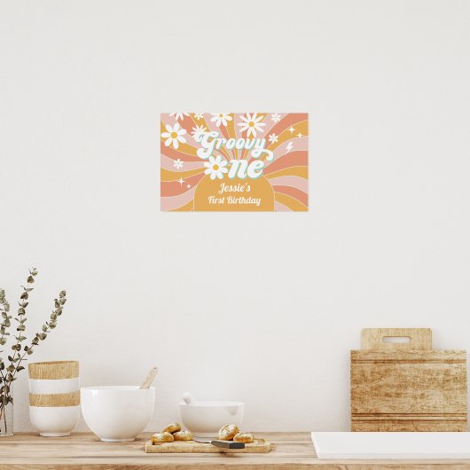 Groovy One Boho Retro Daisy Sunshine 1e Verjaardag Poster (Keuken)