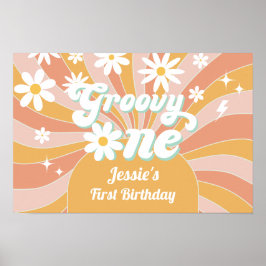 Groovy One Boho Retro Daisy Sunshine 1e Verjaardag Poster