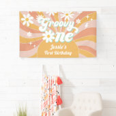 Groovy One Boho Retro Daisy Sunshine 1e Verjaardag Spandoek (Insitu)