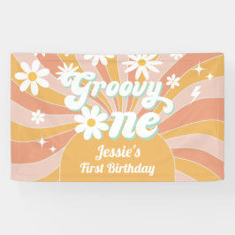 Groovy One Boho Retro Daisy Sunshine 1e Verjaardag Spandoek