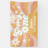 Groovy One Boho Retro Daisy Sunshine 1e Verjaardag Spandoek (Verticaal)