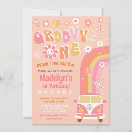Groovy One Boho Retro First Birthday Kaart (Voorkant)