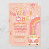 Groovy One Boho Retro First Birthday Kaart (Voorkant / Achterkant)