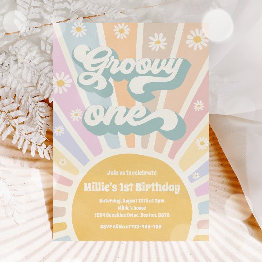 Groovy One Boho Sunshine Daisy Birthday Party Kaart