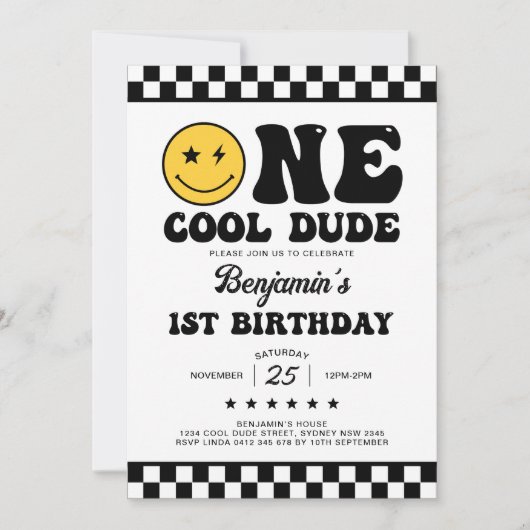 Groovy One Cool Dude Boy 1e verjaardagsfeestje Kaart (Voorkant)