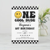 Groovy One Cool Dude Boy 1e verjaardagsfeestje Kaart (Staand voorkant)