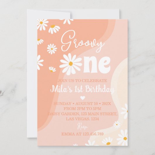 Groovy One Daisy 1e verjaardag uitnodiging (Voorkant)