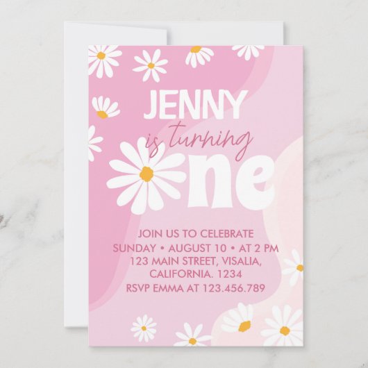 Groovy One Daisy 1e verjaardag uitnodiging (Voorkant)