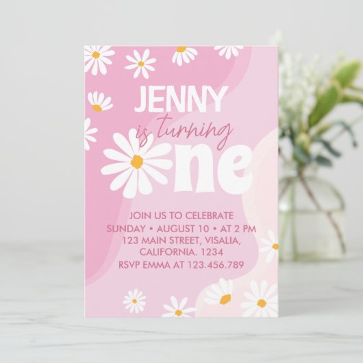 Groovy One Daisy 1e verjaardag uitnodiging (Staand voorkant)