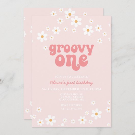 Groovy One daisy boho floral first jarig Kaart (Voorkant / Achterkant)