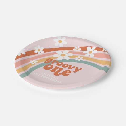 Groovy One daisy boho floral rainbow 1e verjaardag Papieren Bordje (Gekanteld)