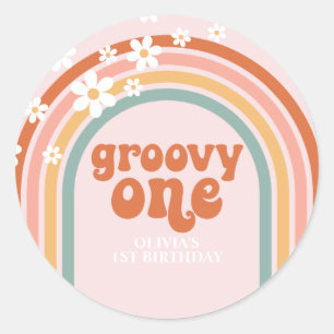 Groovy One daisy boho floral rainbow 1e verjaardag Ronde Sticker