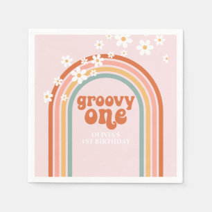 Groovy One daisy boho floral rainbow 1e verjaardag Servet