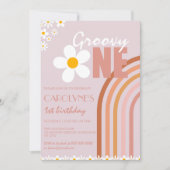 Groovy One Daisy Boho Regenboog Eerste Verjaardag Kaart (Voorkant)