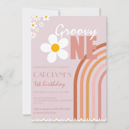 Groovy One Daisy Boho Regenboog Eerste Verjaardag Kaart (Voorkant)