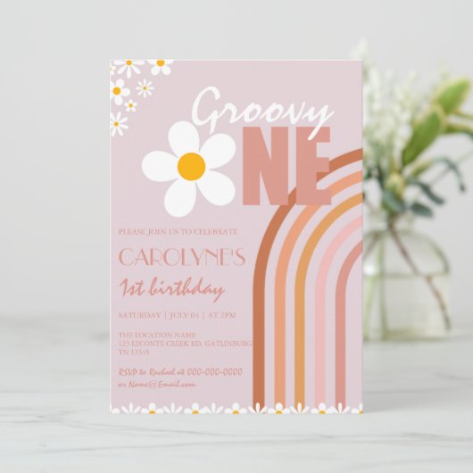 Groovy One Daisy Boho Regenboog Eerste Verjaardag Kaart (Staand voorkant)