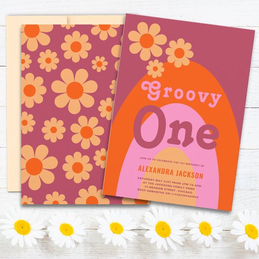 Groovy One Daisy Boog 1e Verjaardagsfeestje Kaart