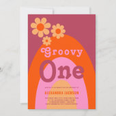 Groovy One Daisy Boog 1e Verjaardagsfeestje Kaart (Voorkant)