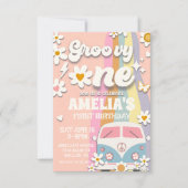 Groovy One Daisy First Birthday Invitation Kaart (Voorkant)