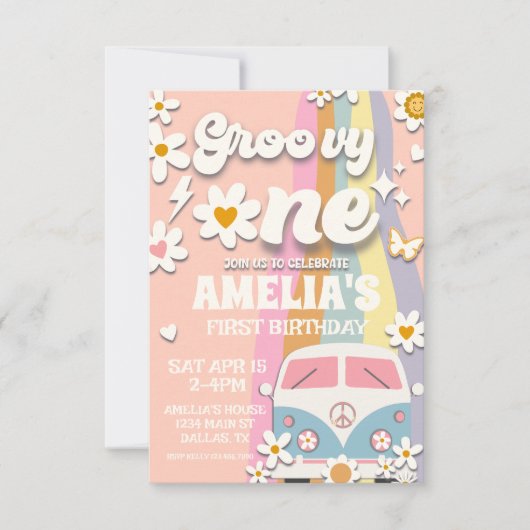 Groovy One Daisy First Birthday Invitation Kaart (Voorkant)
