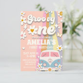 Groovy One Daisy First Birthday Invitation Kaart (Staand voorkant)