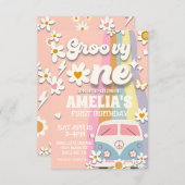 Groovy One Daisy First Birthday Invitation Kaart (Voorkant / Achterkant)